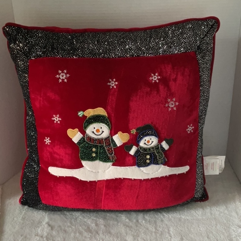 Cozy Red Snowman Holiday Pillow - Picture 1 of 3